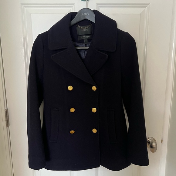 J. Crew Classic Wool Stadium Pea Coat - Double Breasted Navy Blue Size 4 - Picture 4 of 6